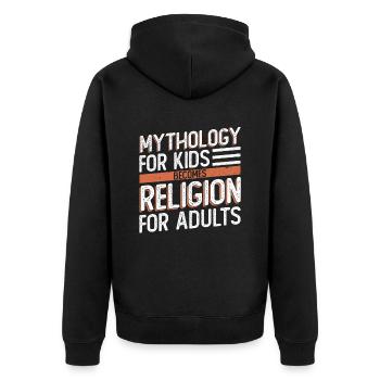 Atheist Atheismus Anti Kirche Anti Religion - Unisex Premium Bio Zip Hoodie - Schwarz - Hinten - Nico (187cm)