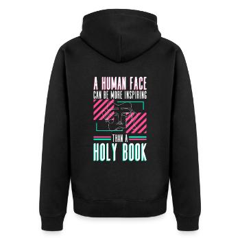 Atheist Atheismus Anti Kirche Anti Religion - Unisex Premium Bio Zip Hoodie - Schwarz - Hinten - Nico (187cm)