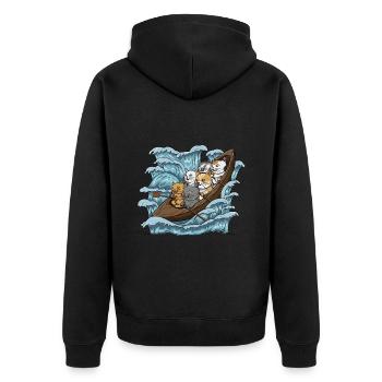 Paddelboot Katzen Designs für eine Rudermannschaft - Unisex Premium Bio Zip Hoodie - Schwarz - Hinten - Nico (187cm)