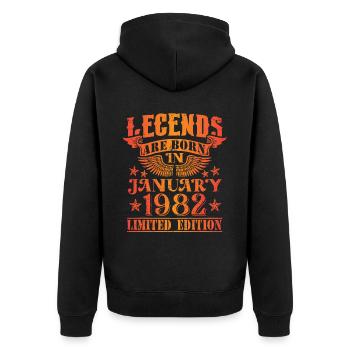 Anniversaire Janvier 1982 Edition Limitée Millésime - Veste à capuche bio Premium Unisexe - noir - Dos - Nico (187cm)