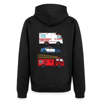Krankenwagen der Polizei Feuerwehrauto _ - Unisex Premium Bio Zip Hoodie - Schwarz - Hinten - Nico (187cm)