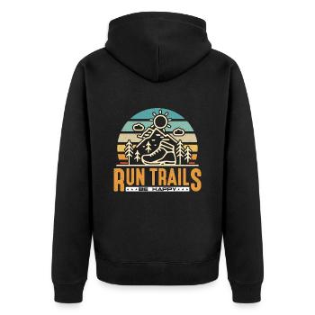 Trail Running Run Trails Be Happy Retro Athletes - Unisex Premium Organic Zip Hoodie - black - Back - Nico (187cm)
