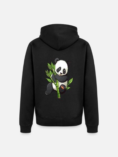 Knuffiger Panda mit Bambuszweig - Unisex Premium Bio Zip Hoodie - Schwarz