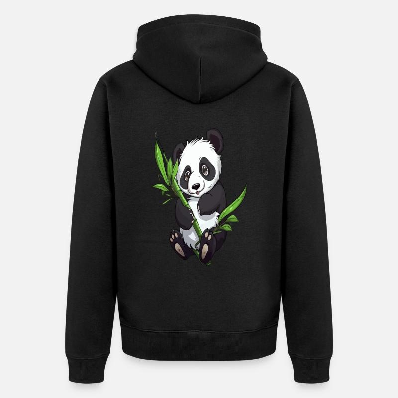 Panda mignon avec bambou - Veste à capuche bio Premium Unisexe - noir
