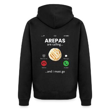 arepas are calling, arepas - Unisex Premium Bio Zip Hoodie - Schwarz - Hinten - Nico (187cm)