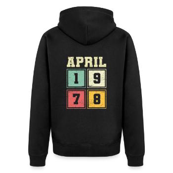 45th birthday April Vintage 1978 Vintage - Unisex Premium Organic Zip Hoodie - black - Back - Nico (187cm)