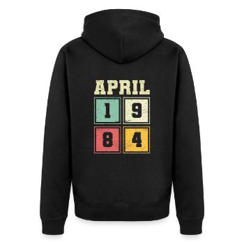 39ème Anniversaire Avril Millésime 1984 - Veste à capuche bio Premium Unisexe - noir - Dos - Nico (187cm)