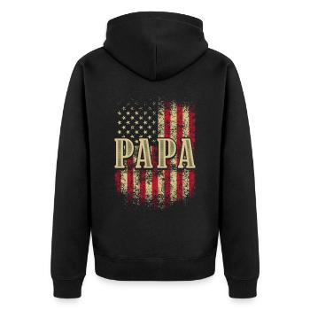Papa US American Flag Patriotic Grandfather Funny - Unisex Premium Organic Zip Hoodie - black - Back - Nico (187cm)