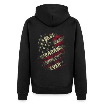 Großvater US-Flagge Bester Papa aller Zeiten Vatertag - Unisex Premium Bio Zip Hoodie - Schwarz - Hinten - Nico (187cm)