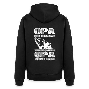 Opa Mit Bagger Wie Ein Normaler Opa Nur Cooler - Unisex Premium Bio Zip Hoodie - Schwarz - Hinten - Nico (187cm)
