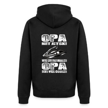 Opa Mit Jetski Wie Ein Normaler Opa Nur Cooler - Unisex Premium Bio Zip Hoodie - Schwarz - Hinten - Nico (187cm)