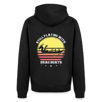Drachenboot und Drachenboot Crew - Unisex Premium Bio Zip Hoodie - Schwarz - Hinten - Nico (187cm)