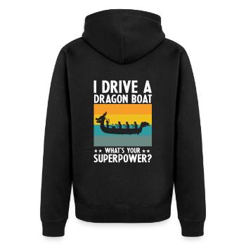 Drachenboot und Drachenboot Crew - Unisex Premium Bio Zip Hoodie - Schwarz - Hinten - Nico (187cm)