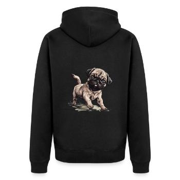 Petit chien carlin mignon - Veste à capuche bio Premium Unisexe - noir - Dos - Nico (187cm)