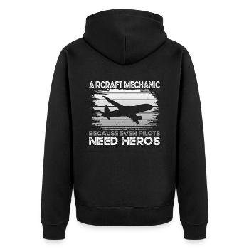 Aircraft Mechanic - Unisex Premium Bio Zip Hoodie - Schwarz - Hinten - Nico (187cm)