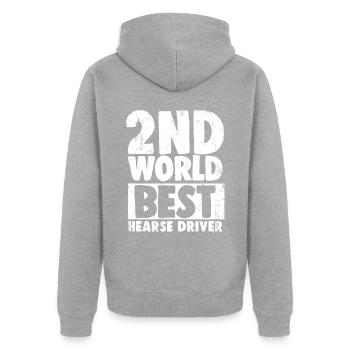 Zweitbester Leichenwagenfahrer der Welt - Unisex Premium Bio Zip Hoodie - Grau meliert - Hinten - Nico (187cm)