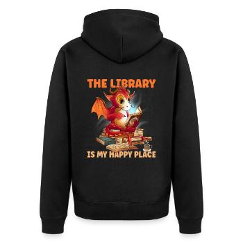 Lesen Happy Place - Unisex Premium Bio Zip Hoodie - Schwarz - Hinten - Nico (187cm)