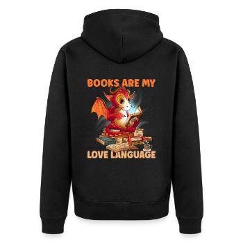 Books Love Language Lesen - Unisex Premium Bio Zip Hoodie - Schwarz - Hinten - Nico (187cm)