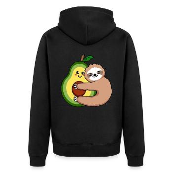 Avocado Herrenbekleidung Avocado Liebhaber - Unisex Premium Bio Zip Hoodie - Schwarz - Hinten - Nico (187cm)