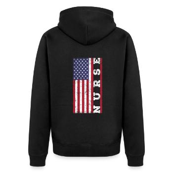 Patriotische Krankenschwester, - Unisex Premium Bio Zip Hoodie - Schwarz - Hinten - Nico (187cm)