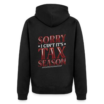 Tut Mir Leid, Ich Kann Nicht, Es Ist Steuersaison - Unisex Premium Bio Zip Hoodie - Schwarz - Hinten - Nico (187cm)