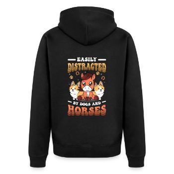 Leicht Ablenkbar Von Hunden Und Pferden - Unisex Premium Bio Zip Hoodie - Schwarz - Hinten - Nico (187cm)