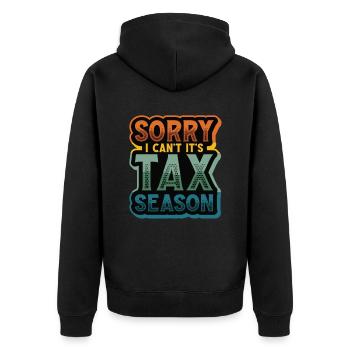 Tut Mir Leid, Ich Kann Nicht, Es Ist Steuersaison - Unisex Premium Bio Zip Hoodie - Schwarz - Hinten - Nico (187cm)