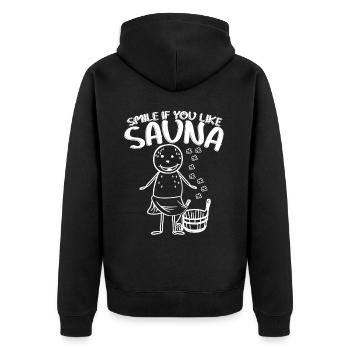 Sauna Saunisten Saunieren - Unisex Premium Bio Zip Hoodie - Schwarz - Hinten - Nico (187cm)