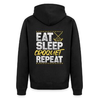 Krocket Eat Sleep Repeat Krocketball Hobby Krocket - Unisex Premium Bio Zip Hoodie - Schwarz - Hinten - Nico (187cm)