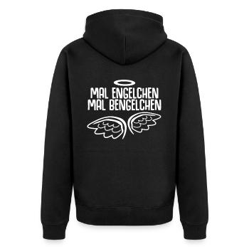 Engelchen Bengelchen Engel Bengel - Unisex Premium Bio Zip Hoodie - Schwarz - Hinten - Nico (187cm)