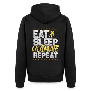 Ultimate Eat Sleep Repeat Frisbee Hobby Ultimate - Unisex Premium Bio Zip Hoodie - Schwarz - Hinten - Nico (187cm)