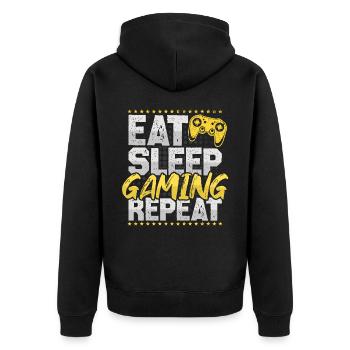 Gaming Eat Sleep Repeat Videogames Hobby Gaming - Unisex Premium Bio Zip Hoodie - Schwarz - Hinten - Nico (187cm)