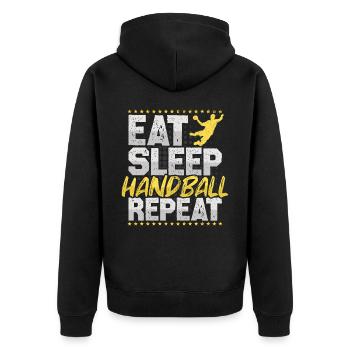 Handball Eat Sleep Repeat Ballsport Hobby Handball - Unisex Premium Bio Zip Hoodie - Schwarz - Hinten - Nico (187cm)