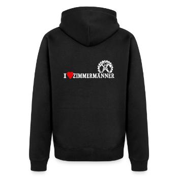 Zimmermann Liebe Zimmermänner - Unisex Premium Bio Zip Hoodie - Schwarz - Hinten - Nico (187cm)