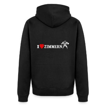 Zimmermann Liebe Zimmermänner - Unisex Premium Bio Zip Hoodie - Schwarz - Hinten - Nico (187cm)