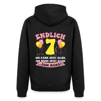 Endlich 7 - Ich kann jetzt alles - 7. Geburtstag - Unisex Premium Bio Zip Hoodie - Schwarz - Hinten - Nico (187cm)