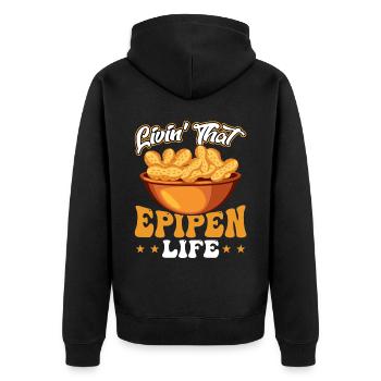 Livin That Epipen Life - Peanut Allergic - Unisex Premium Bio Zip Hoodie - Schwarz - Hinten - Nico (187cm)