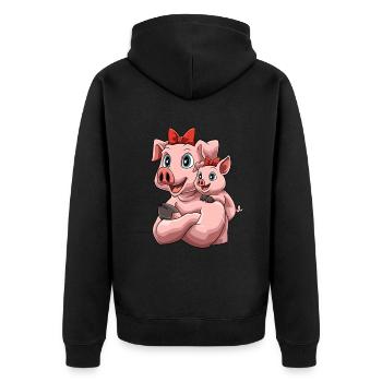 Niedliches Schwein mit seinem Schweinchen - Unisex Premium Bio Zip Hoodie - Schwarz - Hinten - Nico (187cm)