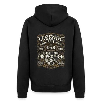 Legende 1945 Geburtstag legendär seit 1945 - Unisex Premium Bio Zip Hoodie - Schwarz - Hinten - Nico (187cm)