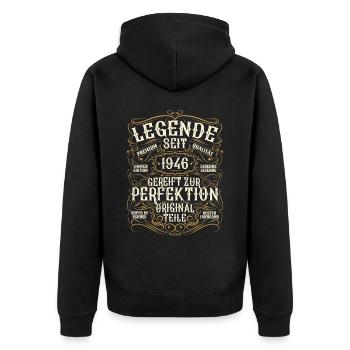 Legende 1946 Geburtstag legendär seit 1946 - Unisex Premium Bio Zip Hoodie - Schwarz - Hinten - Nico (187cm)
