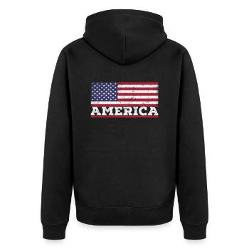 USA Flagge Amerika Patriotische - Unisex Premium Bio Zip Hoodie - Schwarz - Hinten - Nico (187cm)