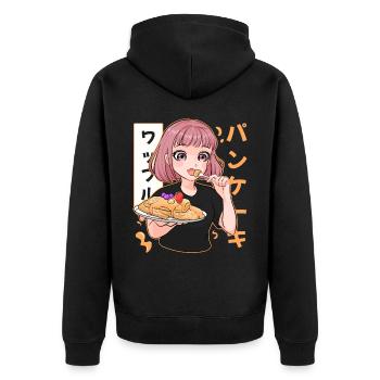 Cute Waffle Pancake Anime Girl Japanese Food - Unisex Premium Bio Zip Hoodie - Schwarz - Hinten - Nico (187cm)