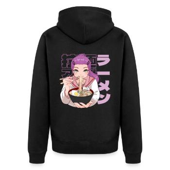 Japanese School Girl Anime Ramen Noodle Soup - Unisex Premium Organic Zip Hoodie - black - Back - Nico (187cm)