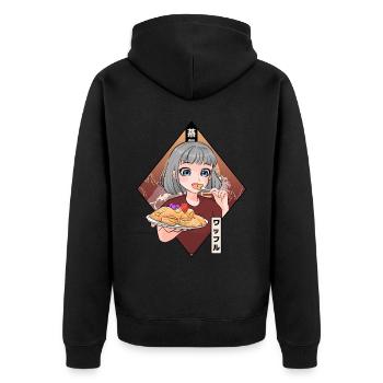 Anime Girl Japanese Food Waffle Pancake Lover - Unisex Premium Organic Zip Hoodie - black - Back - Nico (187cm)