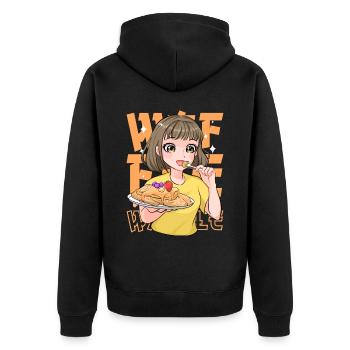 Kawaii Waffle Anime Girl Cute Food Japanese Otaku - Unisex Premium Bio Zip Hoodie - Schwarz - Hinten - Nico (187cm)