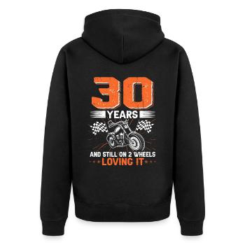 30 ans et toujours sur 2 roues 30e anniversaire - Veste à capuche bio Premium Unisexe - noir - Dos - Nico (187cm)