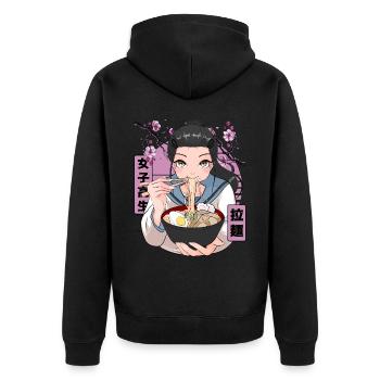Anime Girl Ramen Noodle Japanese Cherry Blossom - Unisex Premium Organic Zip Hoodie - black - Back - Nico (187cm)
