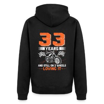 33 ans et toujours sur 2 roues 33e anniversaire - Veste à capuche bio Premium Unisexe - noir - Dos - Nico (187cm)