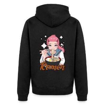 Ramen Noodle Anime Girl Japanese Food Otaku - Unisex Premium Bio Zip Hoodie - Schwarz - Hinten - Nico (187cm)