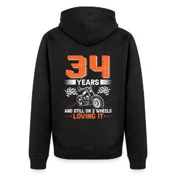 34 ans et toujours sur 2 roues 34e anniversaire - Veste à capuche bio Premium Unisexe - noir - Dos - Nico (187cm)